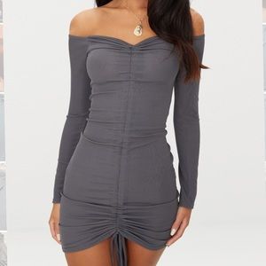 Grey Long Sleeved Off Shoulder Dress
